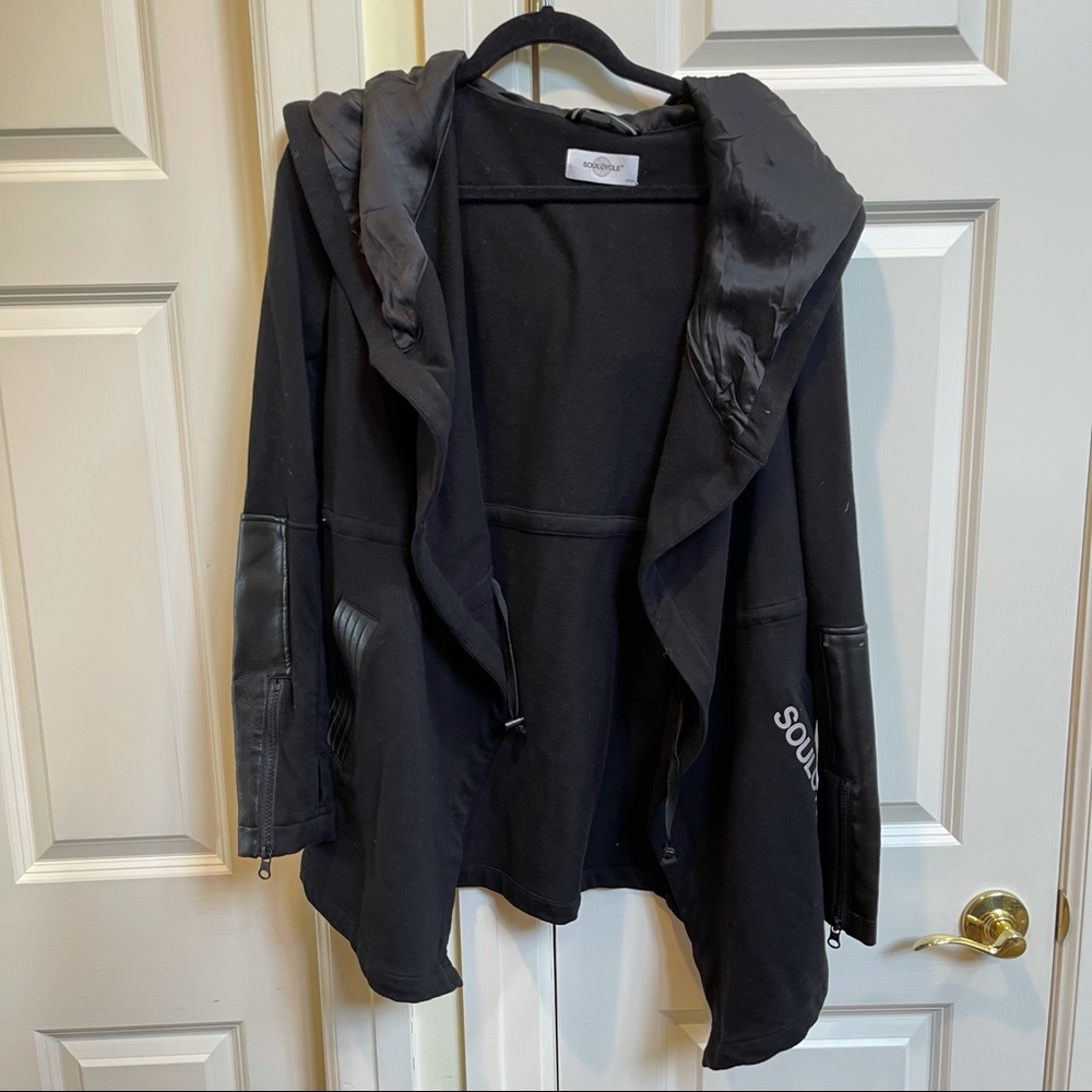 SoulCycle Black Hoodie With Leather Arms